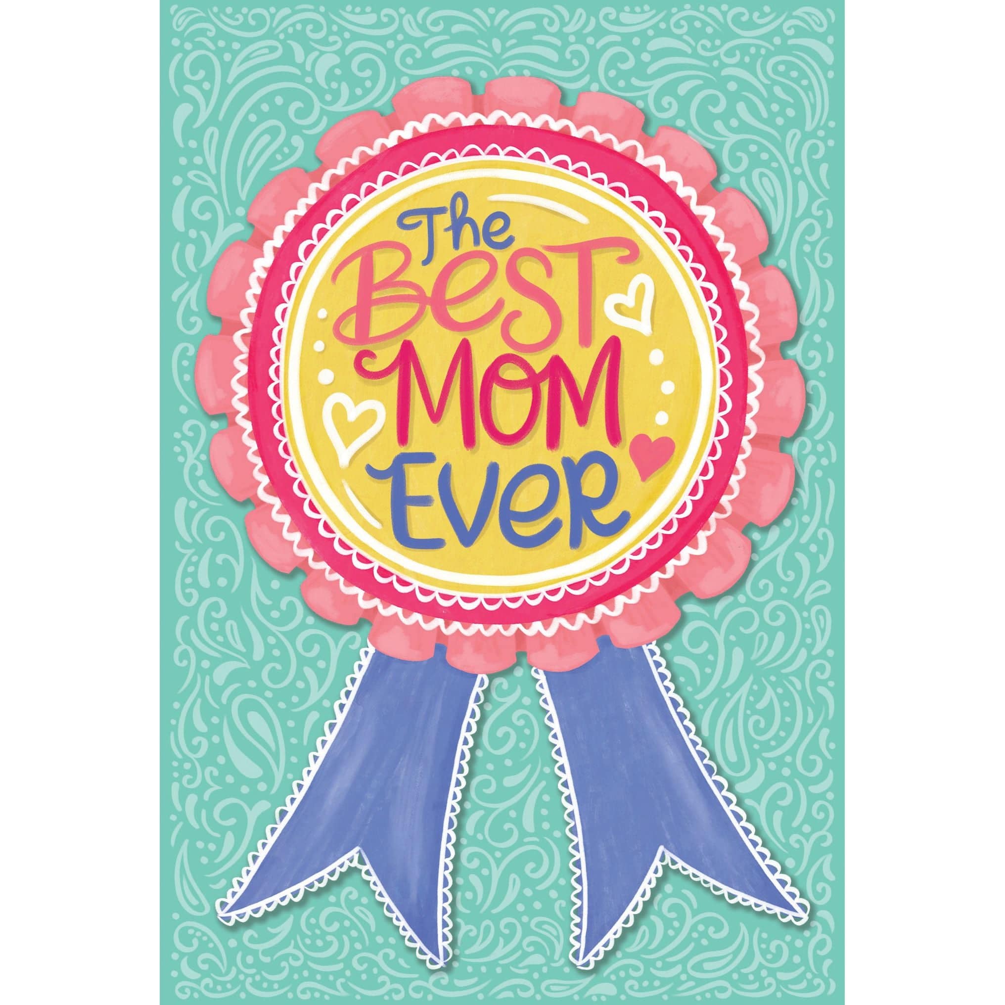 Pictura Mother's Day card with a best mom ribbon design, featuring colorful floral accents and heartfelt message.